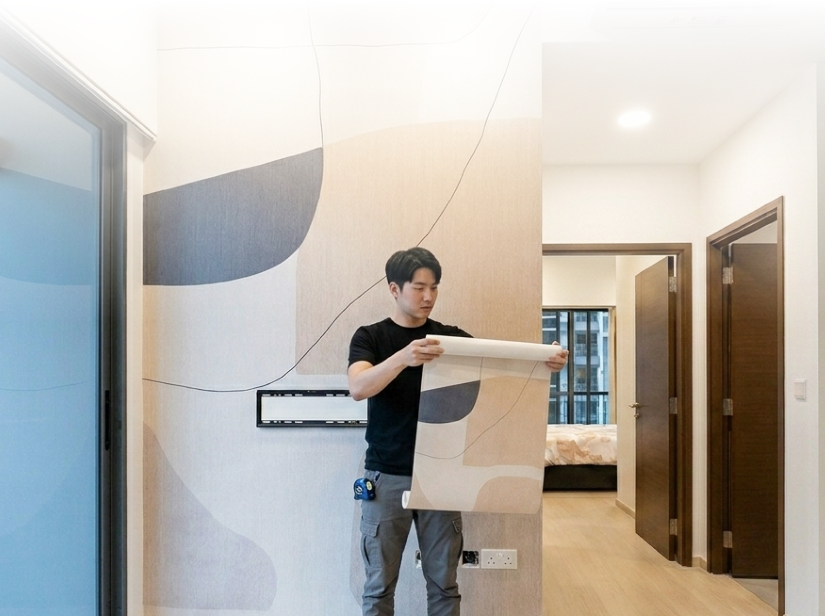 Tv wall and camouflage door after look